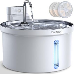 Fontaine à eau écologique FeelNeedy sans fil pour chat, avec filtre 5 niveaux et réservoir 3,5L